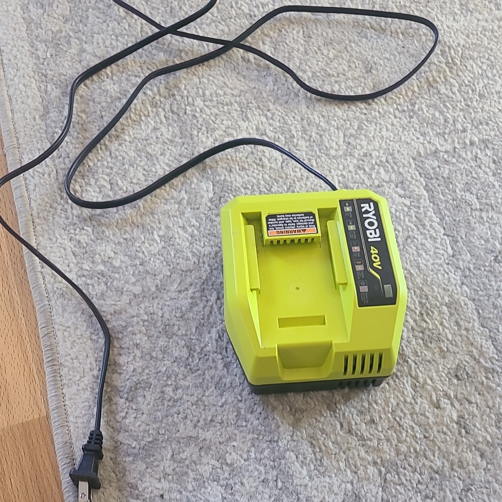RYOBI 40V Battery Charger OP408VNM Green Charges 1 Battery w/ Power Cord