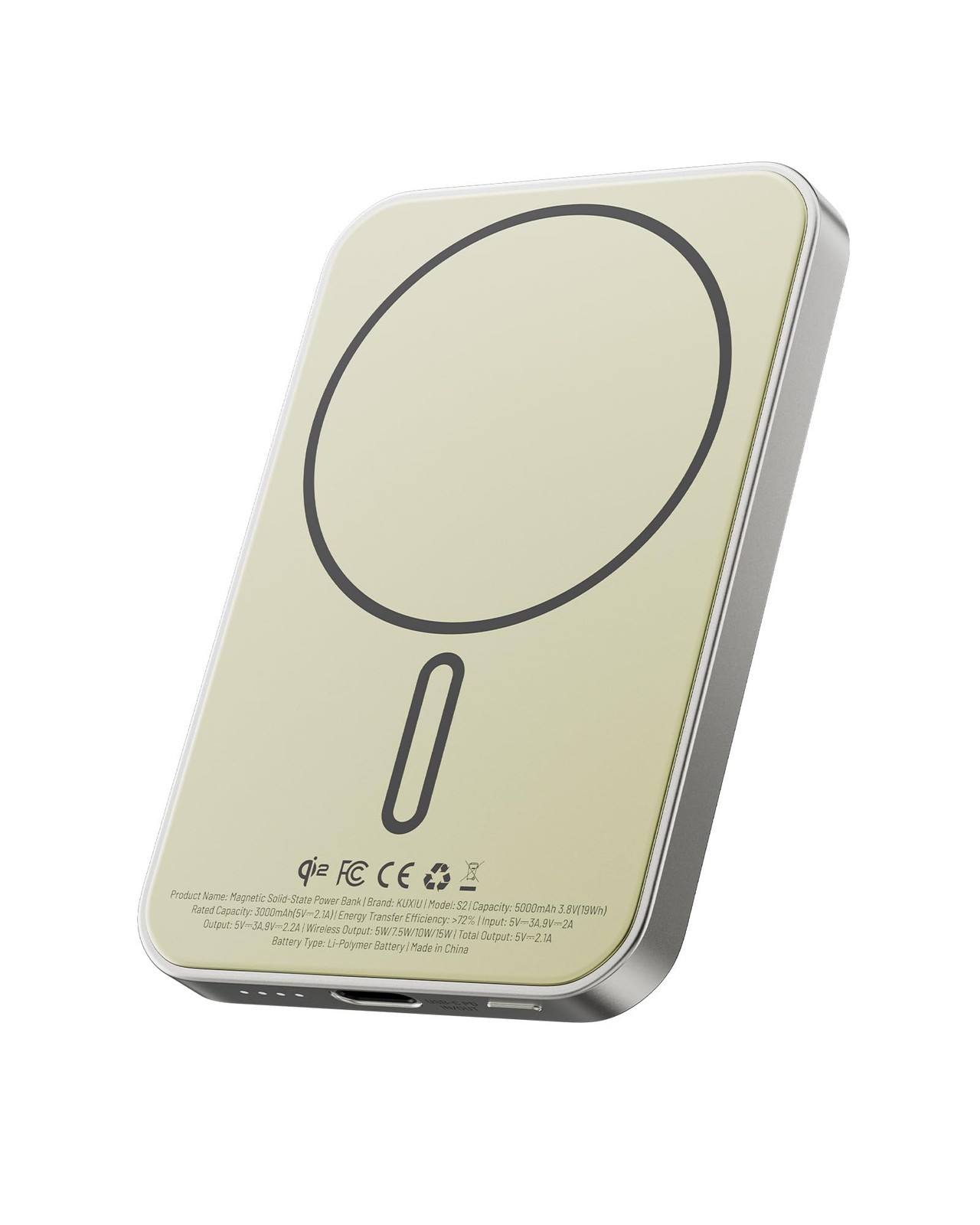 KU XIU 2025 Solid-State Magnetic Portable Charger 5000mAh, Qi2-Certified 15W Wir
