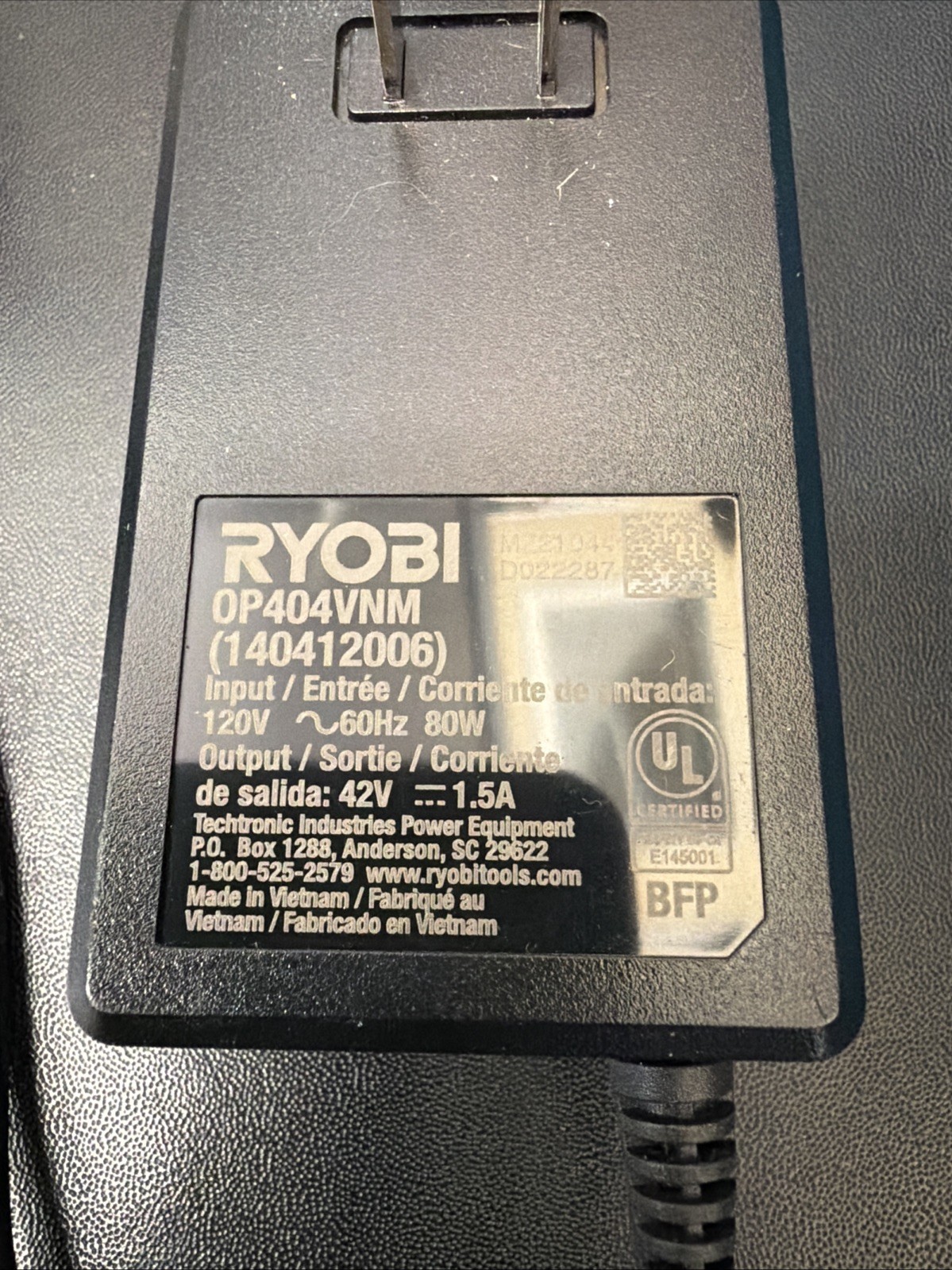 Ryobi OP404VNM 40V Lithium Ion Battery Charger In Good Condition