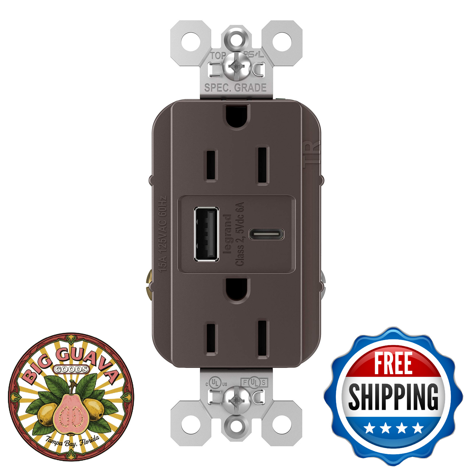 Legrand Pass & Seymour TR15USBAC6 15 Amp Tamper-Resistant Heavy-Duty Decorator D
