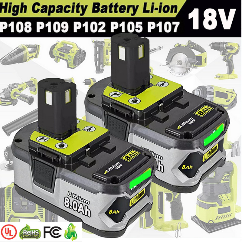 2PACK 8.0Ah Li-ion Battery For Ryobi 18V One+ Plus P108 P103 P105 P107 P109 P104
