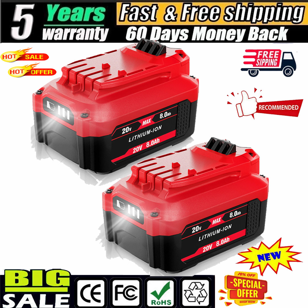 2 Pack 8.0Ah For Craftsman V20 20V MAX Lithium Battery CMCB204 CMCB202 CMCB206