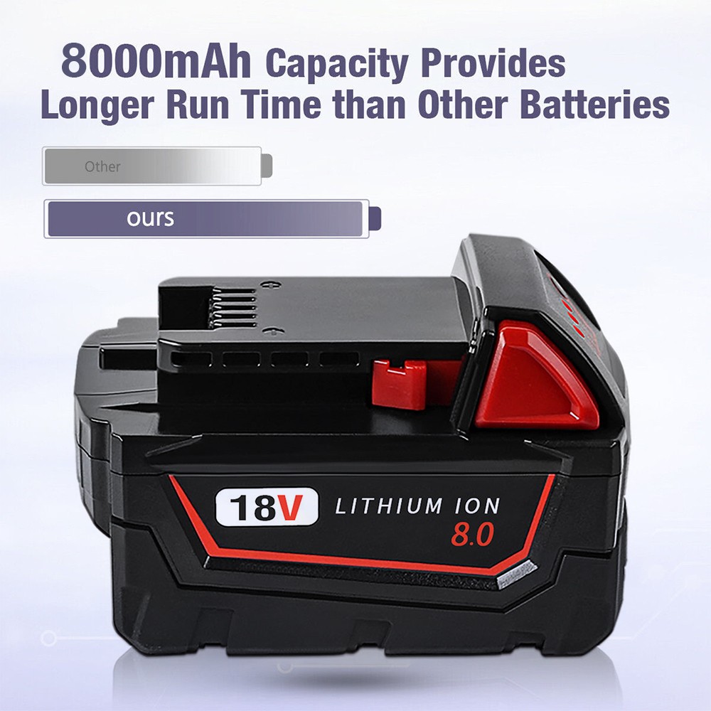 2 Pack 18V 8.0Ah Li-Ion Battery and Charger kit For Milwaukee M-18 4811-1862