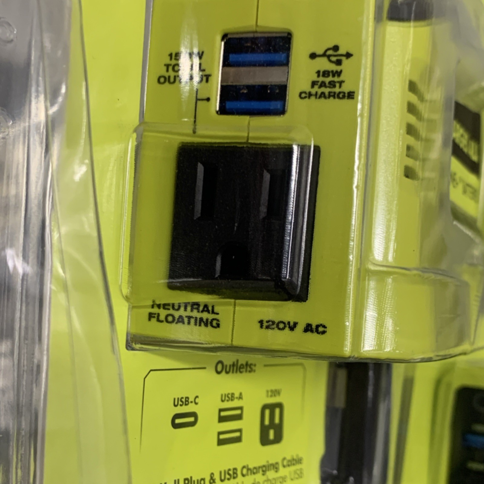 Ryobi RYI150CVNM 18V ONE+ 150W Power Source Charger USB-C USB-A w/Battery