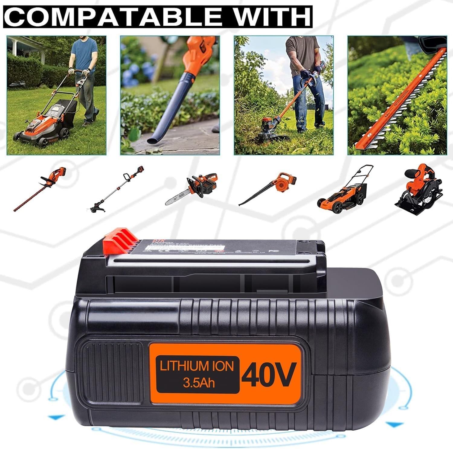 DTK 3.5Ah Replacement Battery for Black and Decker 40V 2 Pack LBXR36 LBX2040