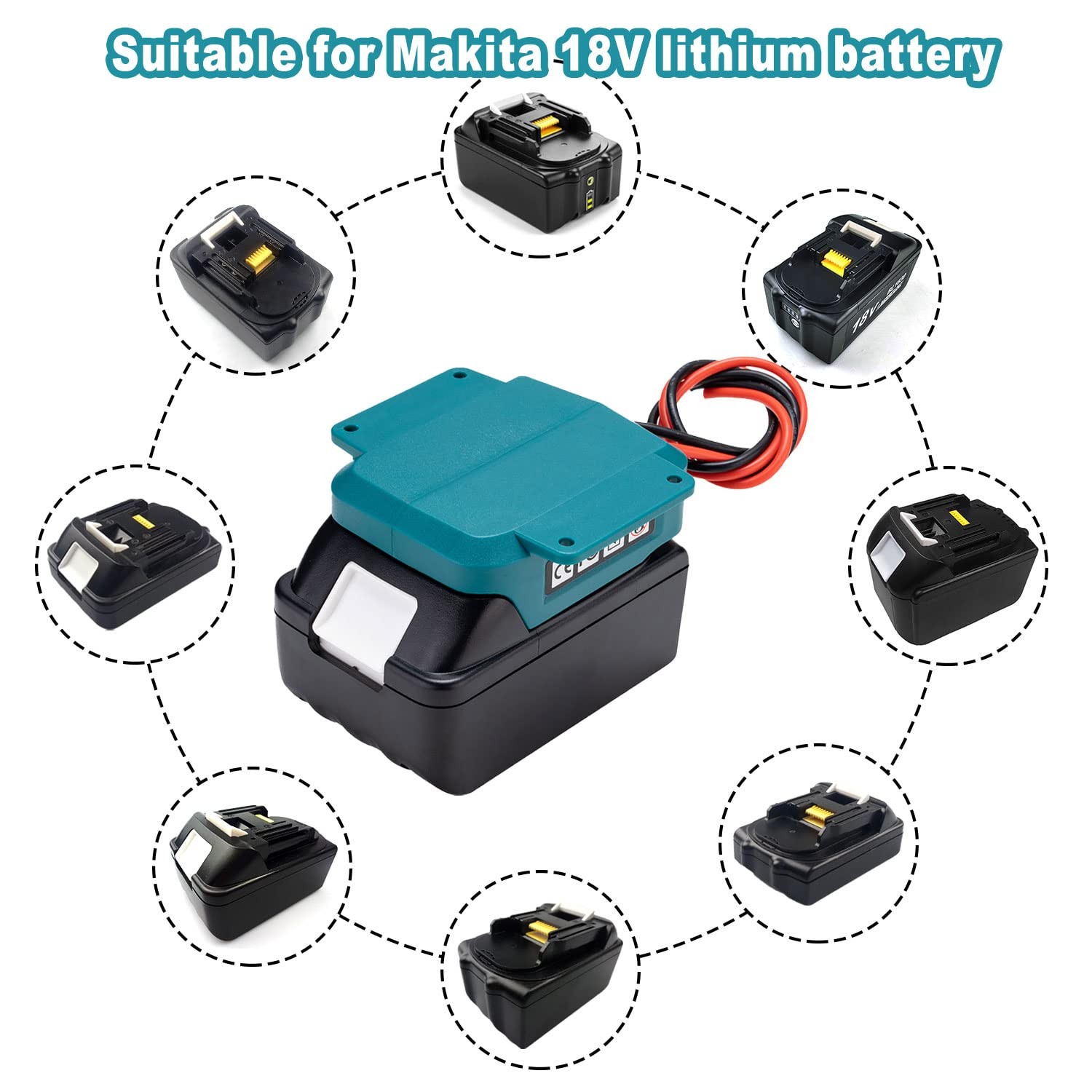 Power Battery Adapter Wheel for Makita 18V LXT with 80x70x25mm, blue