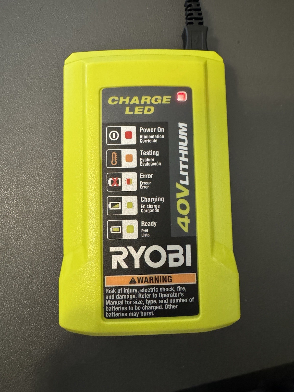 Ryobi 40V Genuine OEM Lithium Battery Charger & Cable OP404 140412009