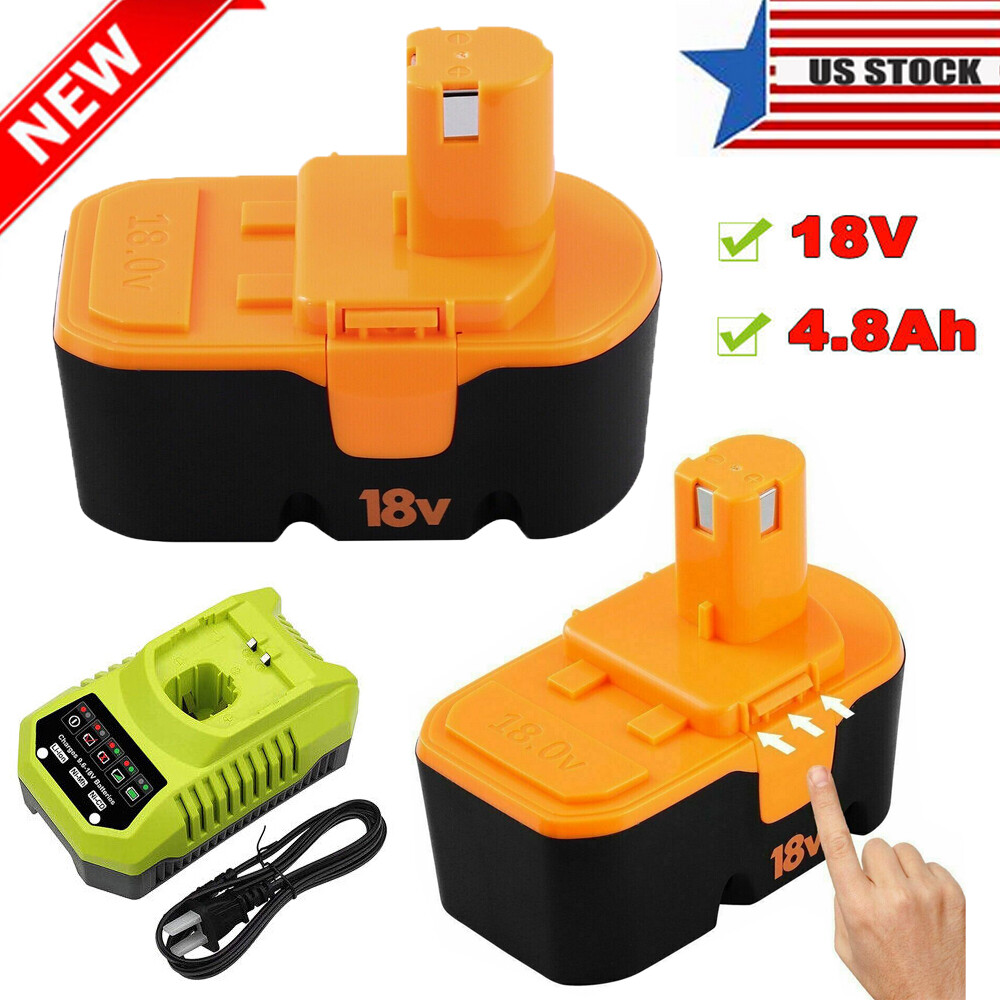 1-2Pack Replace for Ryobi Battery/Charger 18V PLUS 4.8Ah NIMH P100 13022 ABP1801