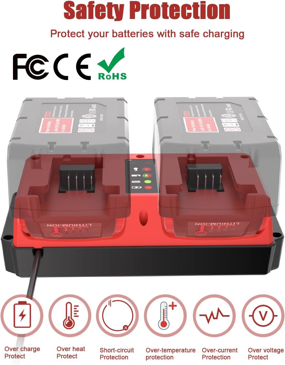 18V Battery Charger Dual Ports Charging Station for Milwaukee 18V Li-Ion Battery