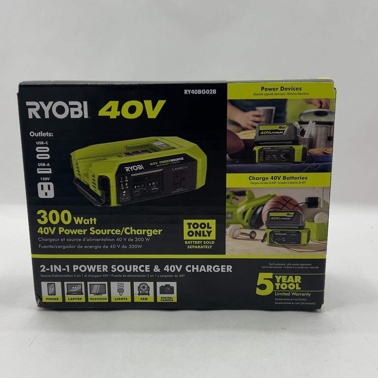 New Ryobi RY40BG02B 40V Power Source / Charger Tool Only