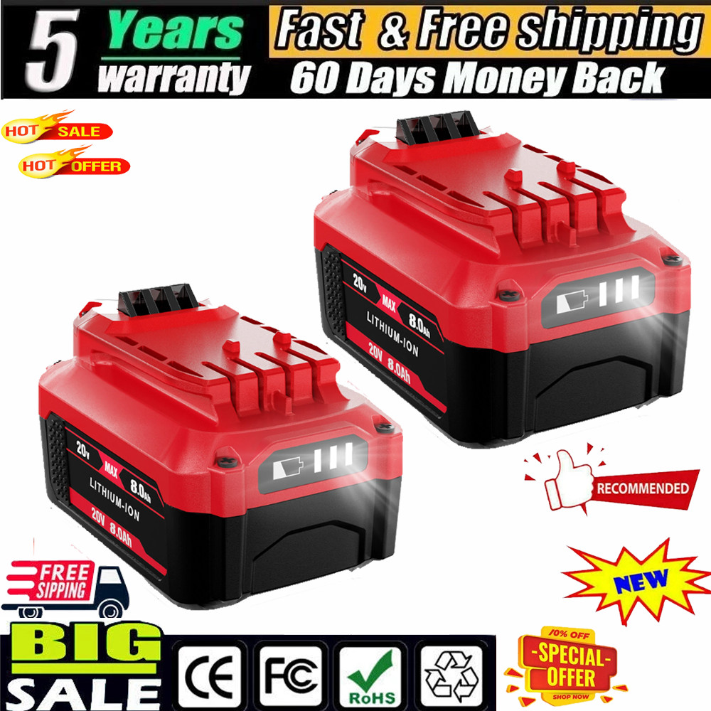 2 Pack 8.0Ah For Craftsman V20 20V MAX Lithium Battery CMCB204 CMCB202 CMCB206