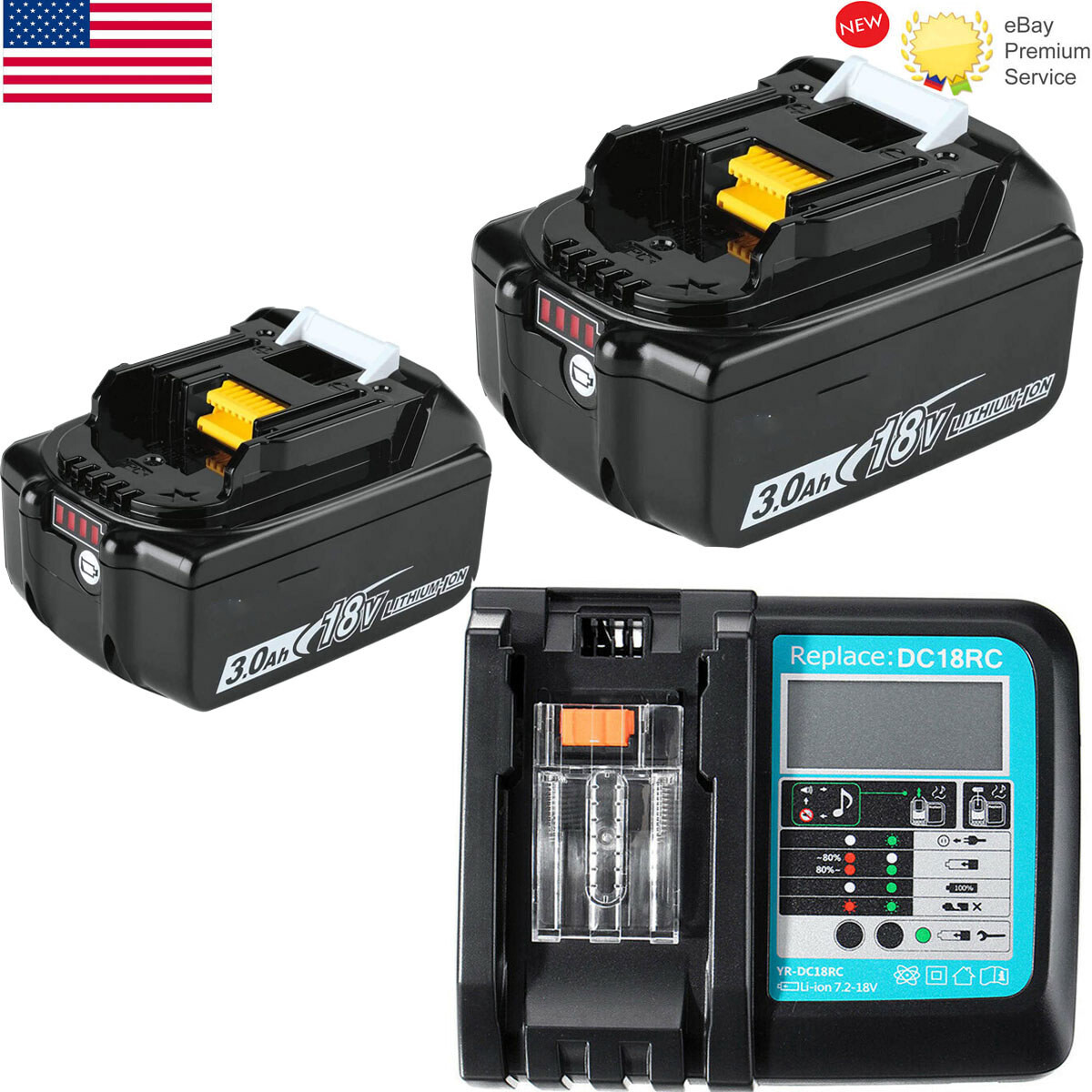 NEW 18V 3.0AH Battery For Replace Makita BL1850B BL1840B BL1830B DC18RD Charger