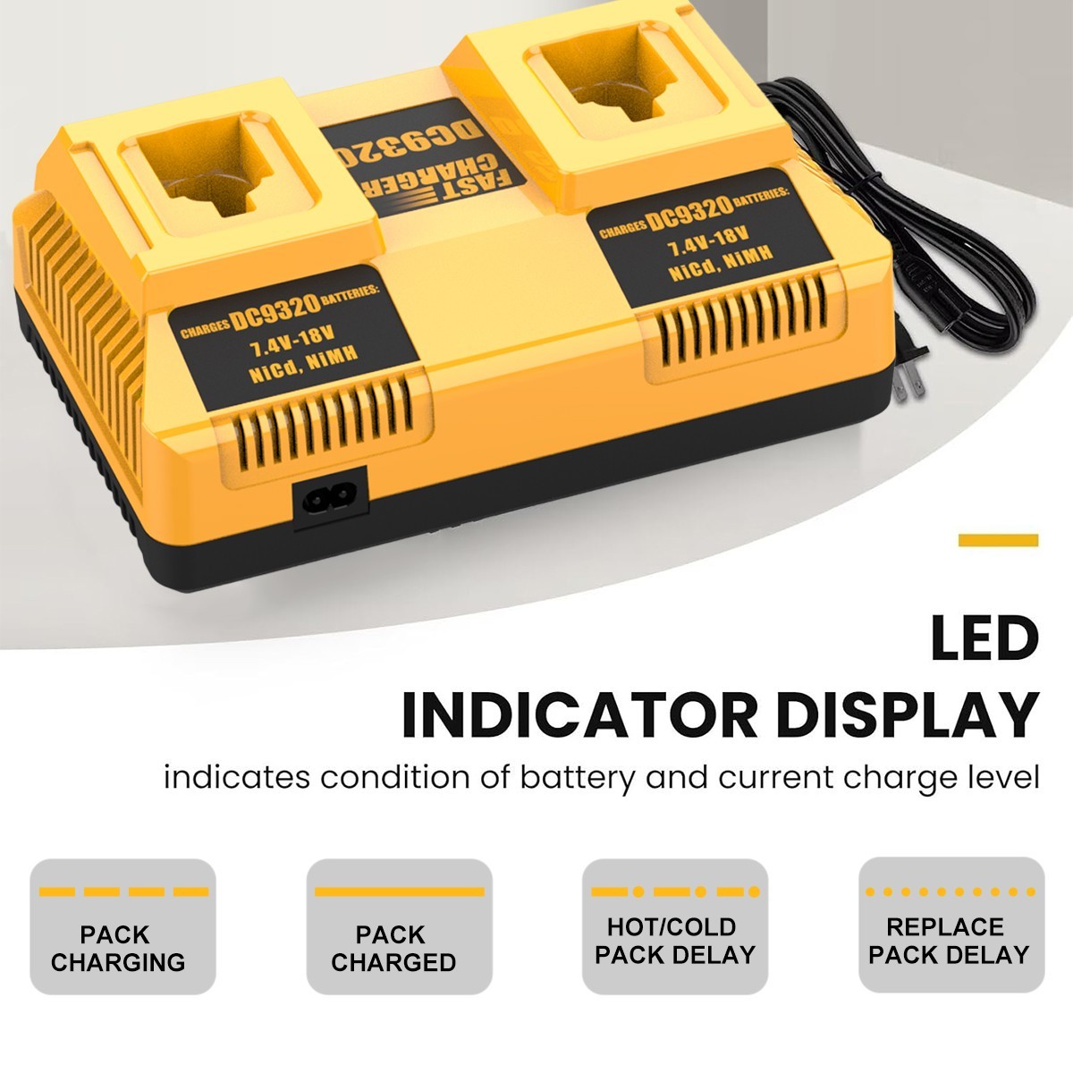 For Dewalt NiCd NiMh 7.4V-18V Dual Fast Charger DC9320 DC9096 DC9098 DC9099