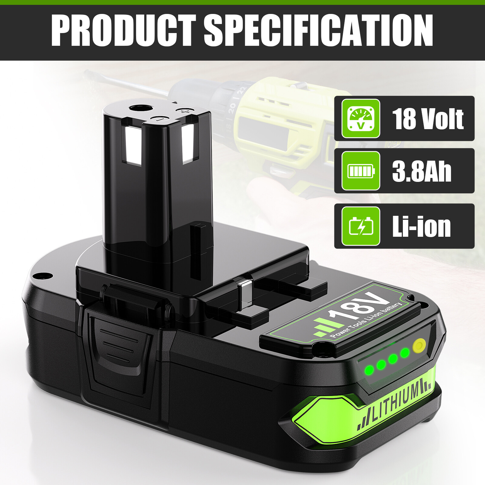 2Pack For RYOBI P107 P108 18V One Plus High Capacity Battery 18Volt Lithium-Ion
