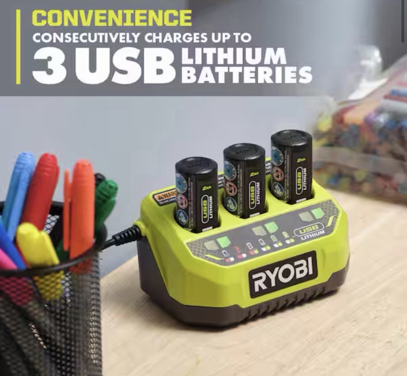 RYOBI USB Lithium 3-Port Charger
