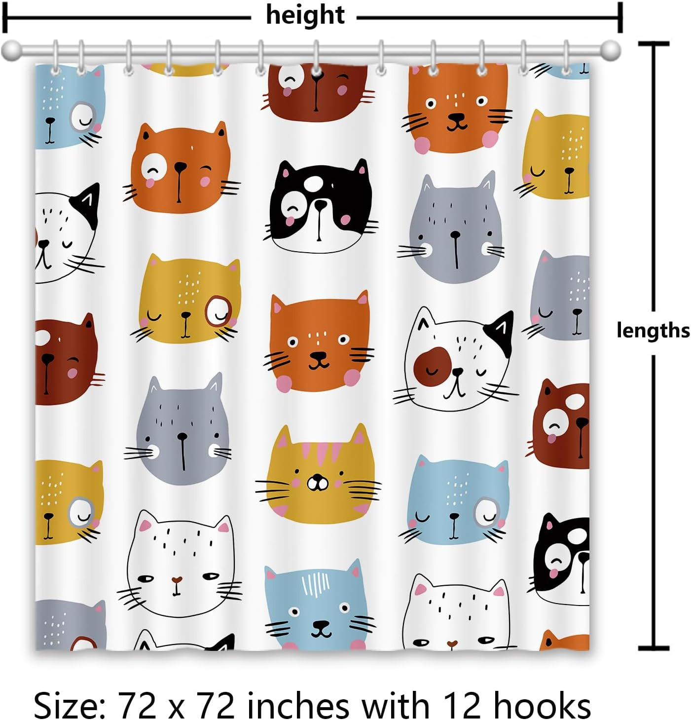 Cute Cat Shower Curtain for Bathroom Decor, Funny Bathroom Curtain Set, Cat Love
