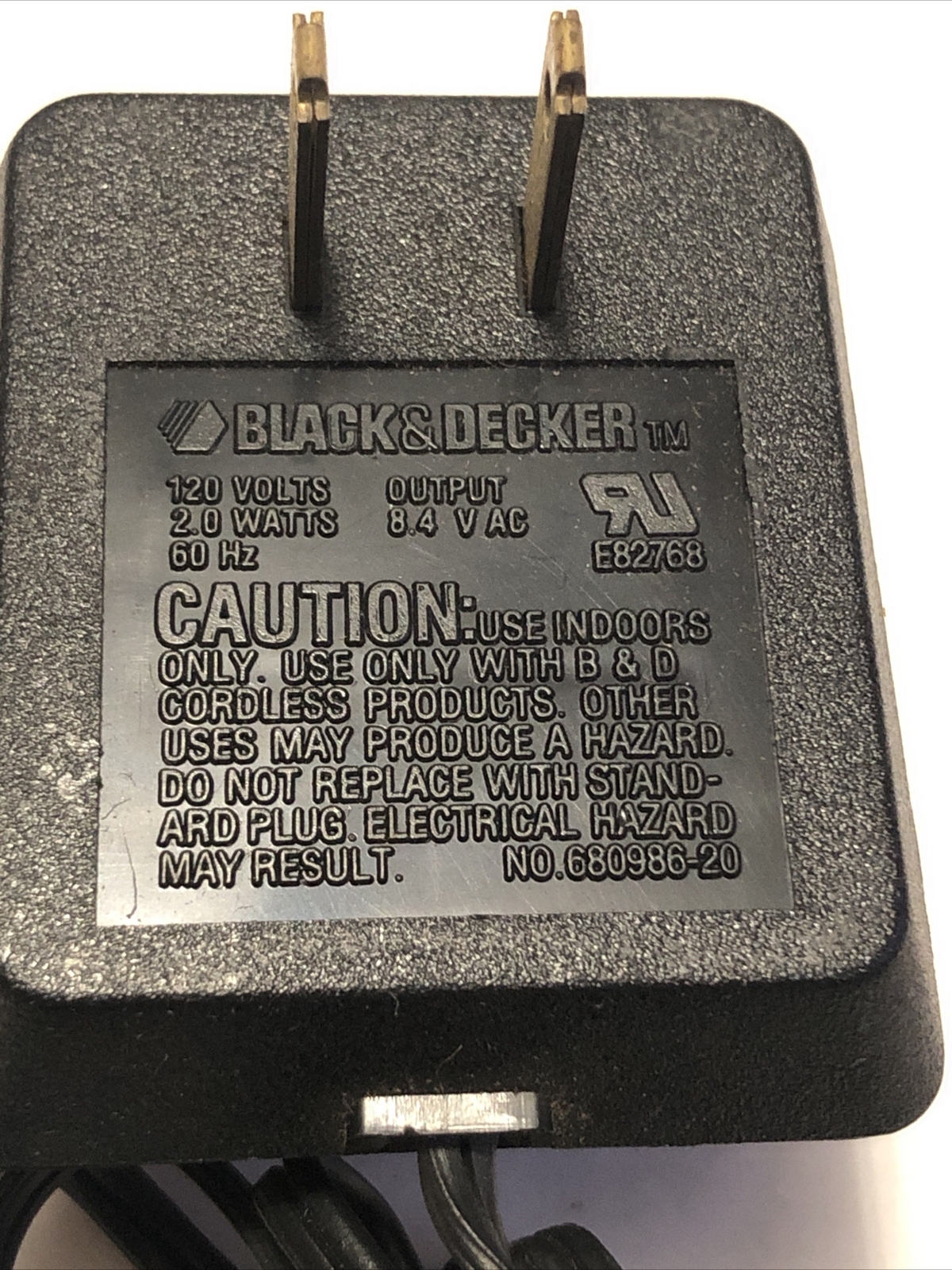 Black & Decker Power Cord 120V – 2W – 60HZ – Output 8.4 V AC
