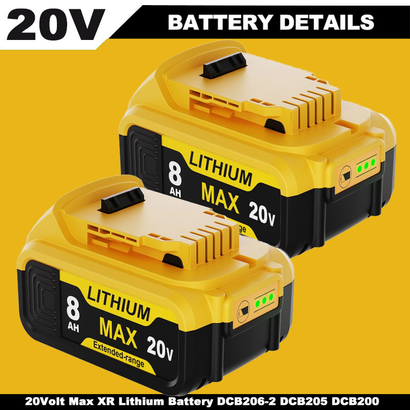 2Pack Lithium Ion Battery For DeWalt 20V 20 Volt Max 8.0AH DCB205 DCB206 DCB200