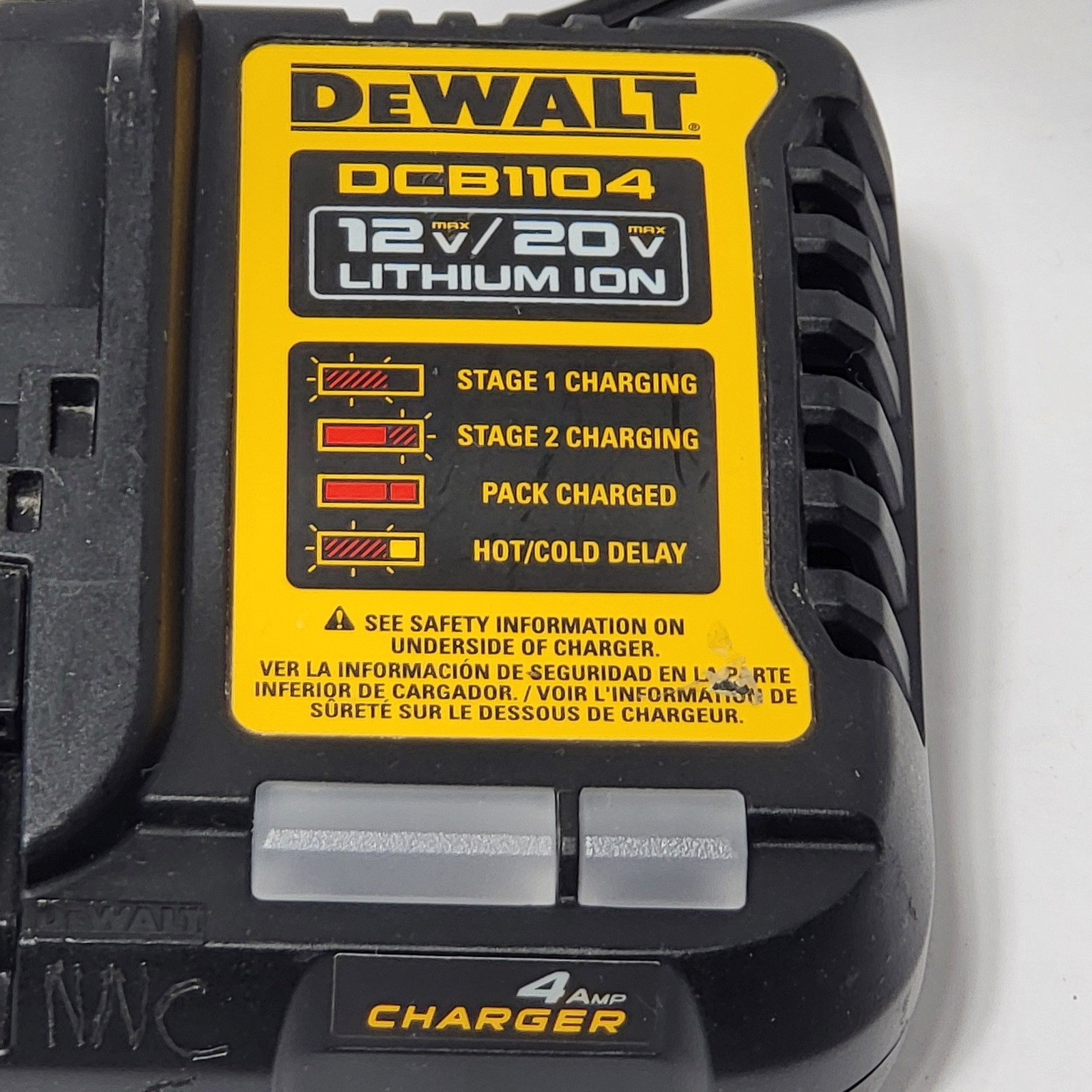 DeWalt DCB1104 12V 20V Max Lithium Ion 4 Amp Battery Charger Black Yellow