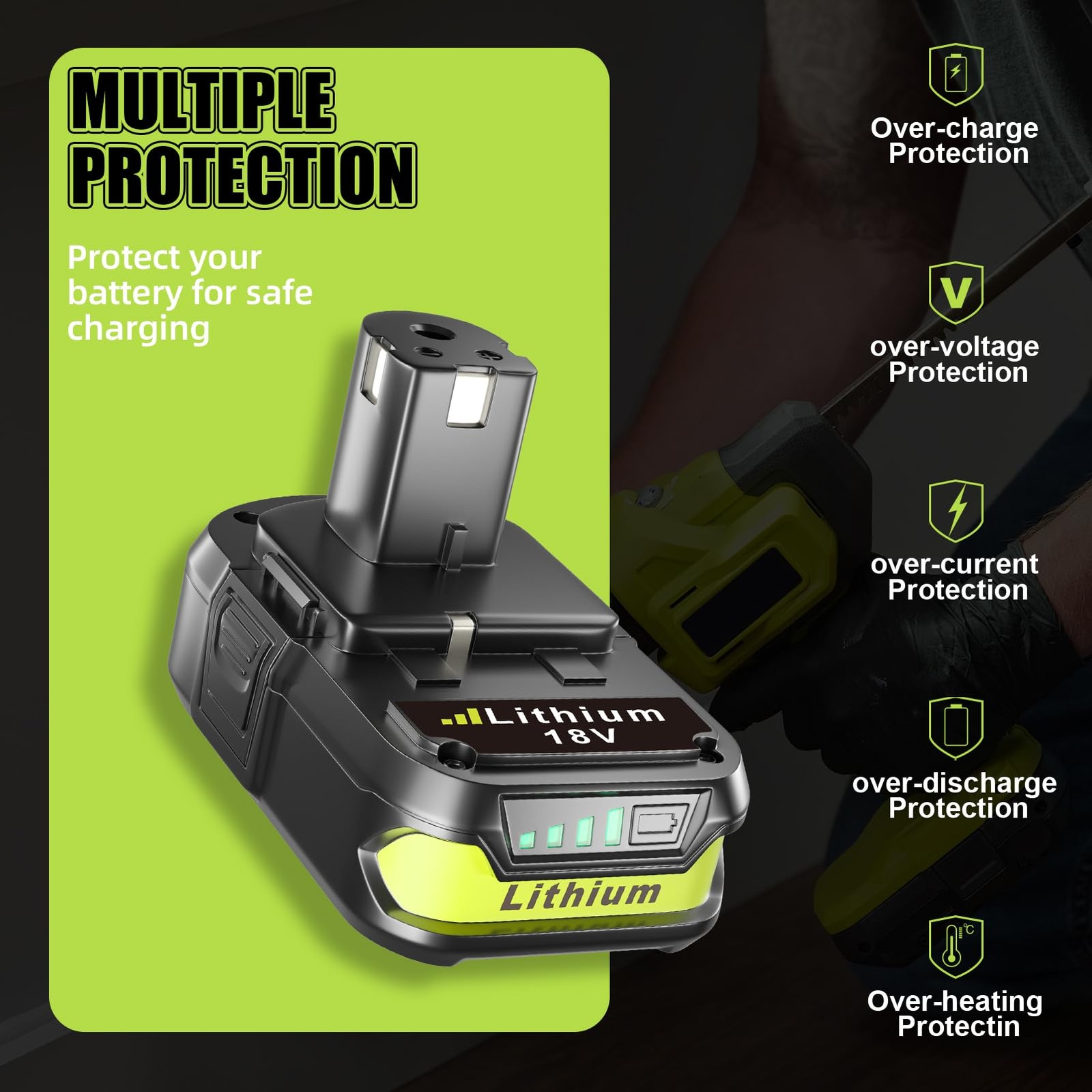 Vinida 2-Pack 3.6Ah Batteries Replacement For Ryobi 18V Battery P102 P103 P104