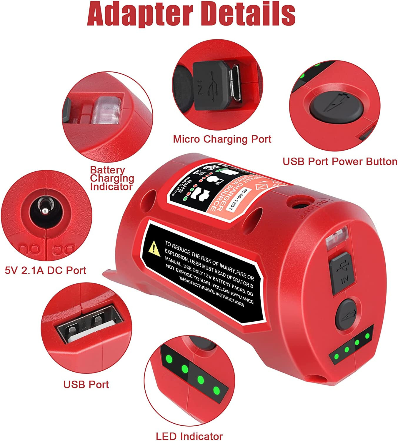 12V USB Power Source Replacement for Milwaukee M12 12V Battery Charger Adapter