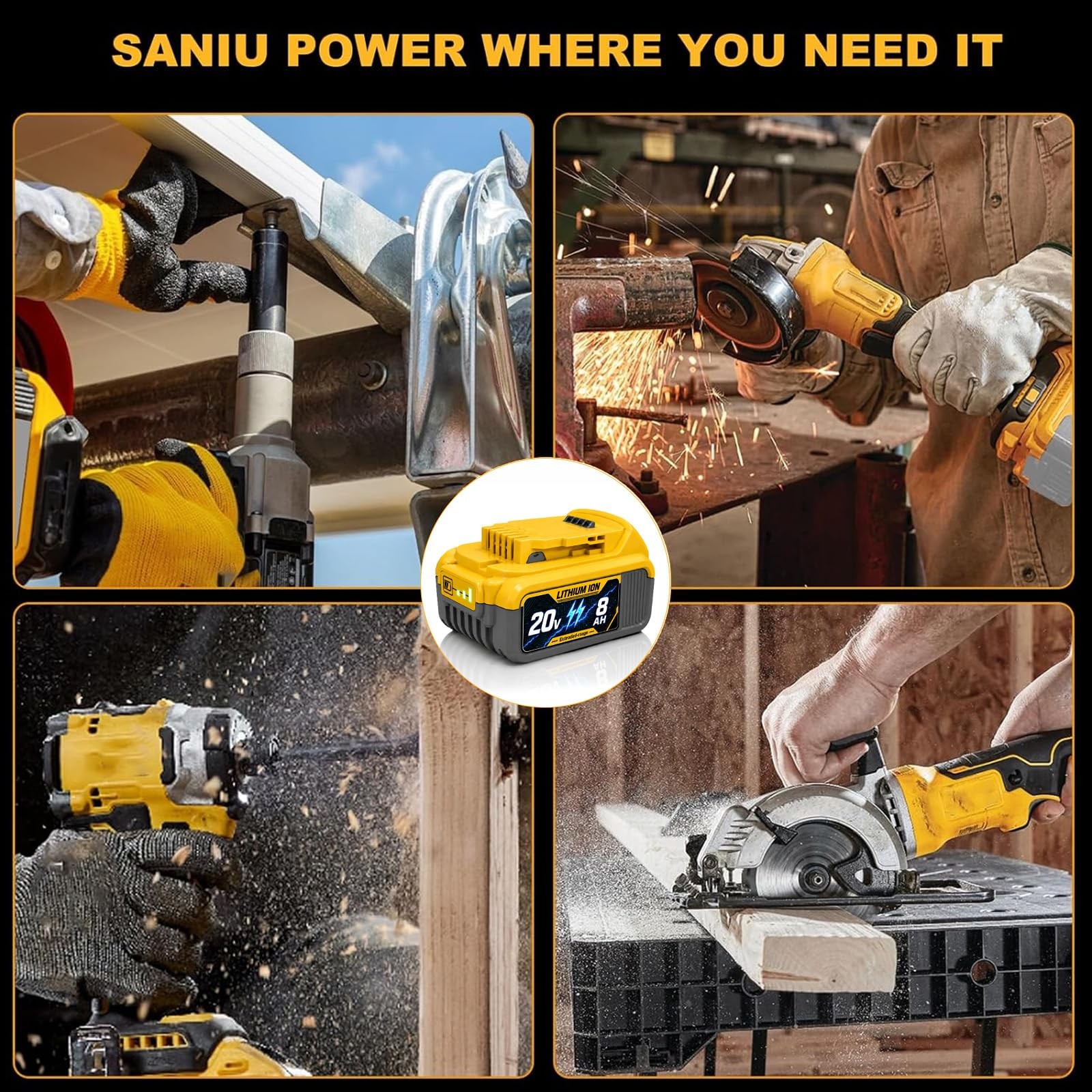 Saniu 1 Pack 8.0Ah Replacement For Dewalt 20V Battery Long-Lasting Lithium-Ion