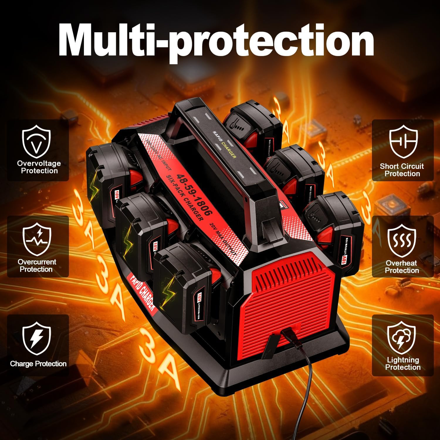 6-Port Simultaneous Battery Charger Compatiblewith Milwaukee M18 18V Lithium-Lon