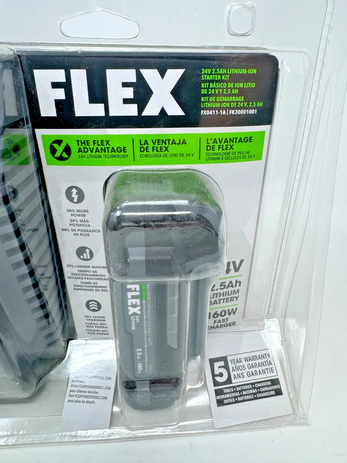 NEW FLEX 24v Starter Kit w/ 2.5Ah Li-ion Battery & 160W Fast Charger FX0411-1A