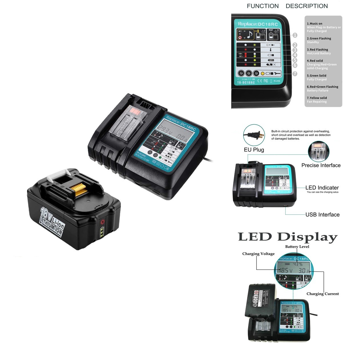 Qczred 18V 5.0 Ah Bl1850B Battery Dc18Rc Charger Compatible Makita 18 Volt Lxt
