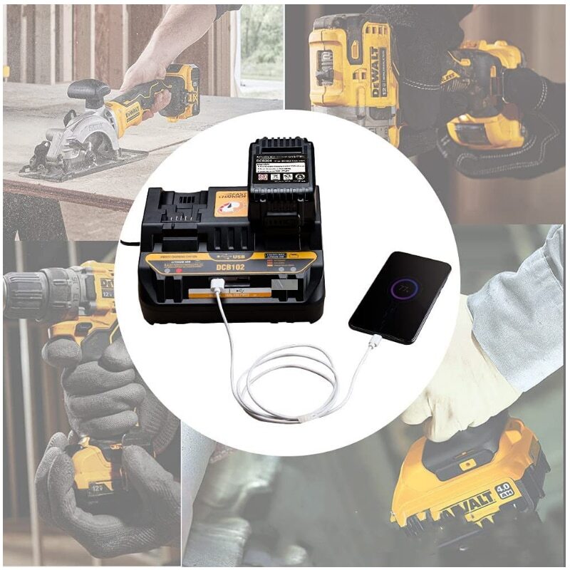 DCB102 Li-ion Battery Charger Fast Charger For Dewalt 14.4V 18V Dual USB Port