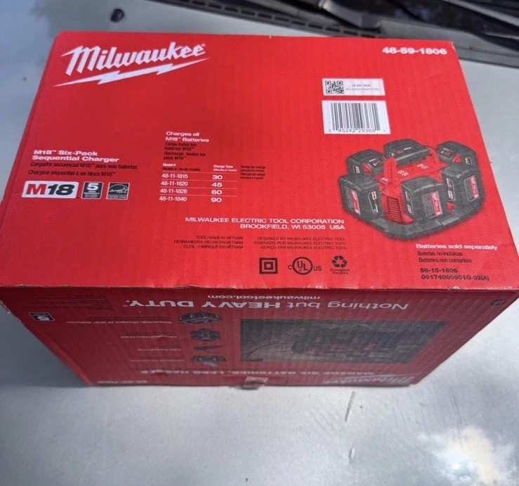 Milwaukee M18 Six-Pack Sequential Charger, 18V 6-Battery, 48-59-1806