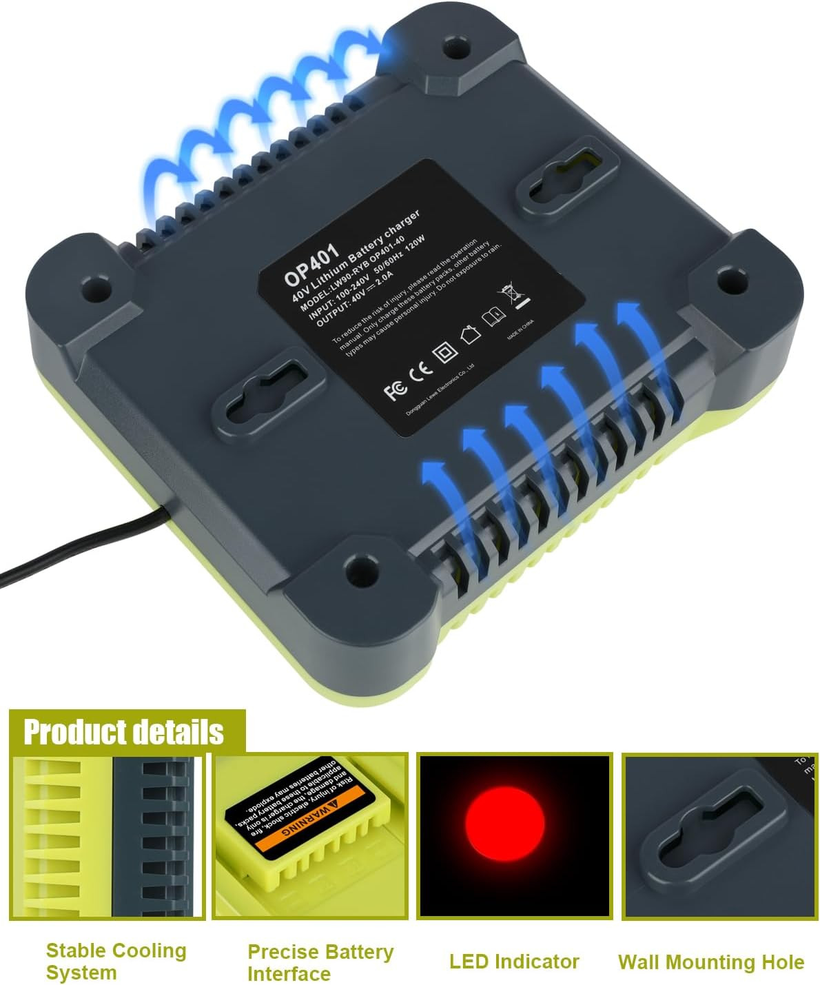 Replacement for Ryobi 40V Charger OP401 – Fits OP4026 OP4040 OP4030, LED Display