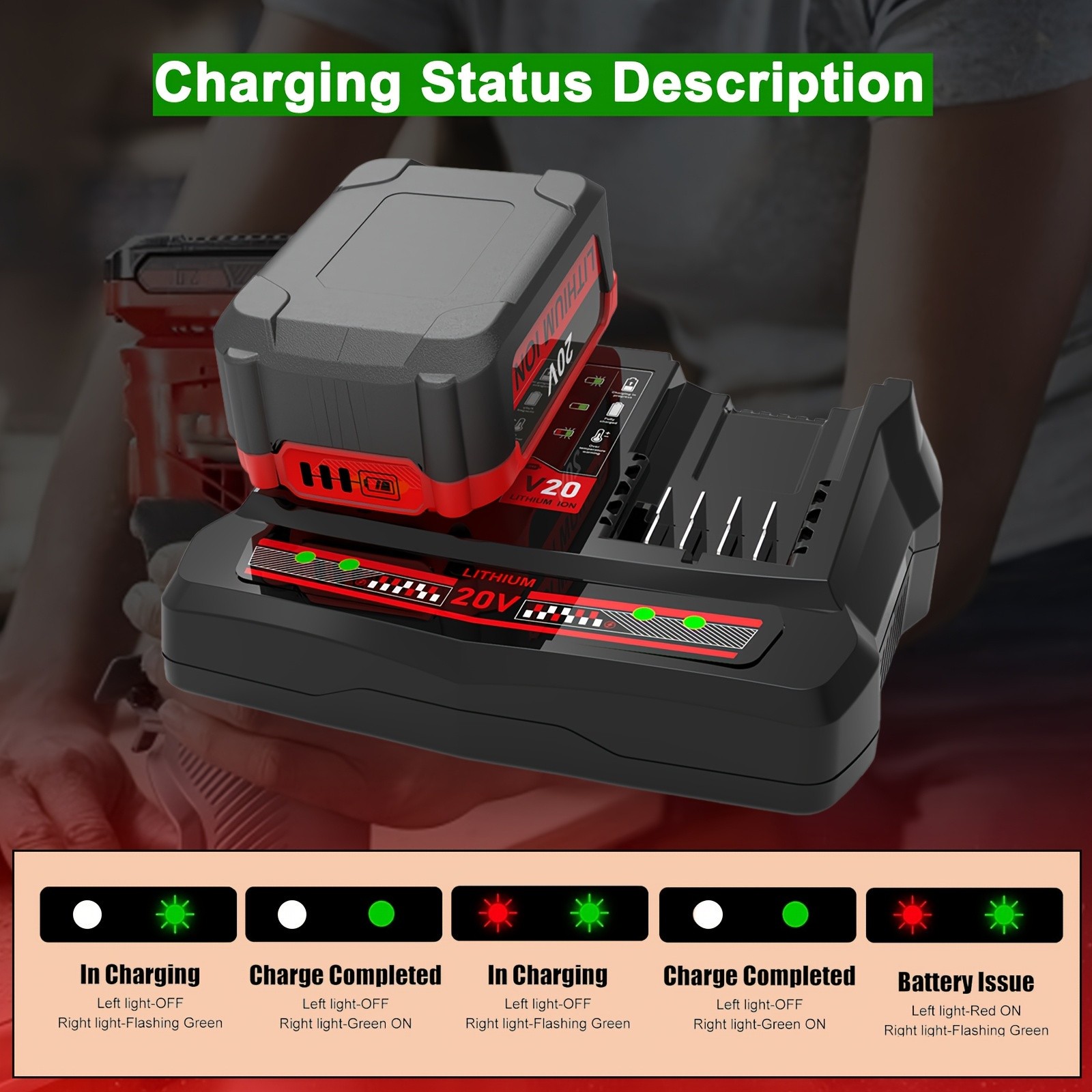 Battery Charger Station Dual Port for 20V Max Lithium Ion Batteries Charger