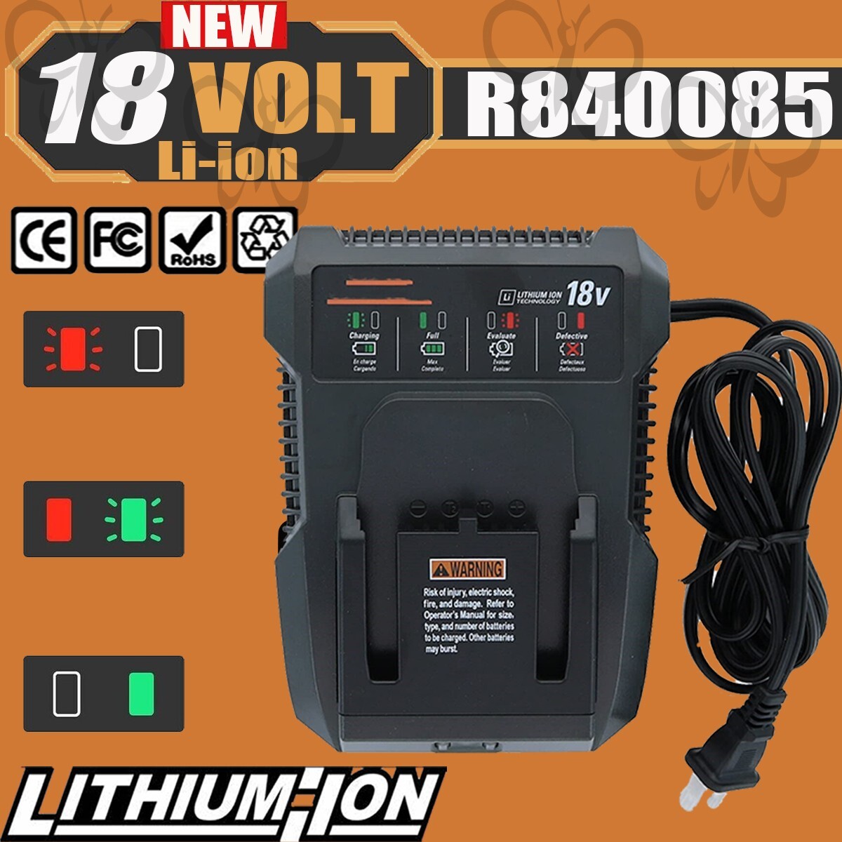 Battery Charger For Ridgid R840085 Lithium ION Battery Rigid 18V R840087 R840083
