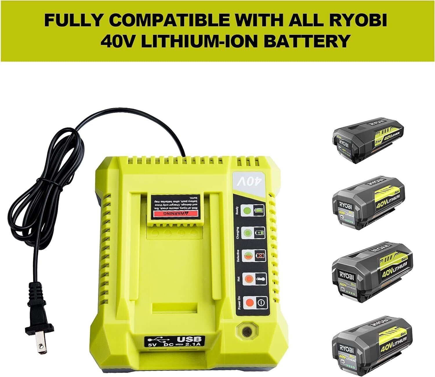 For Ryobi 40V Rapid OP401 Charger 6.0Ah Battery 40 Volt Lithium OP4050 OP40602