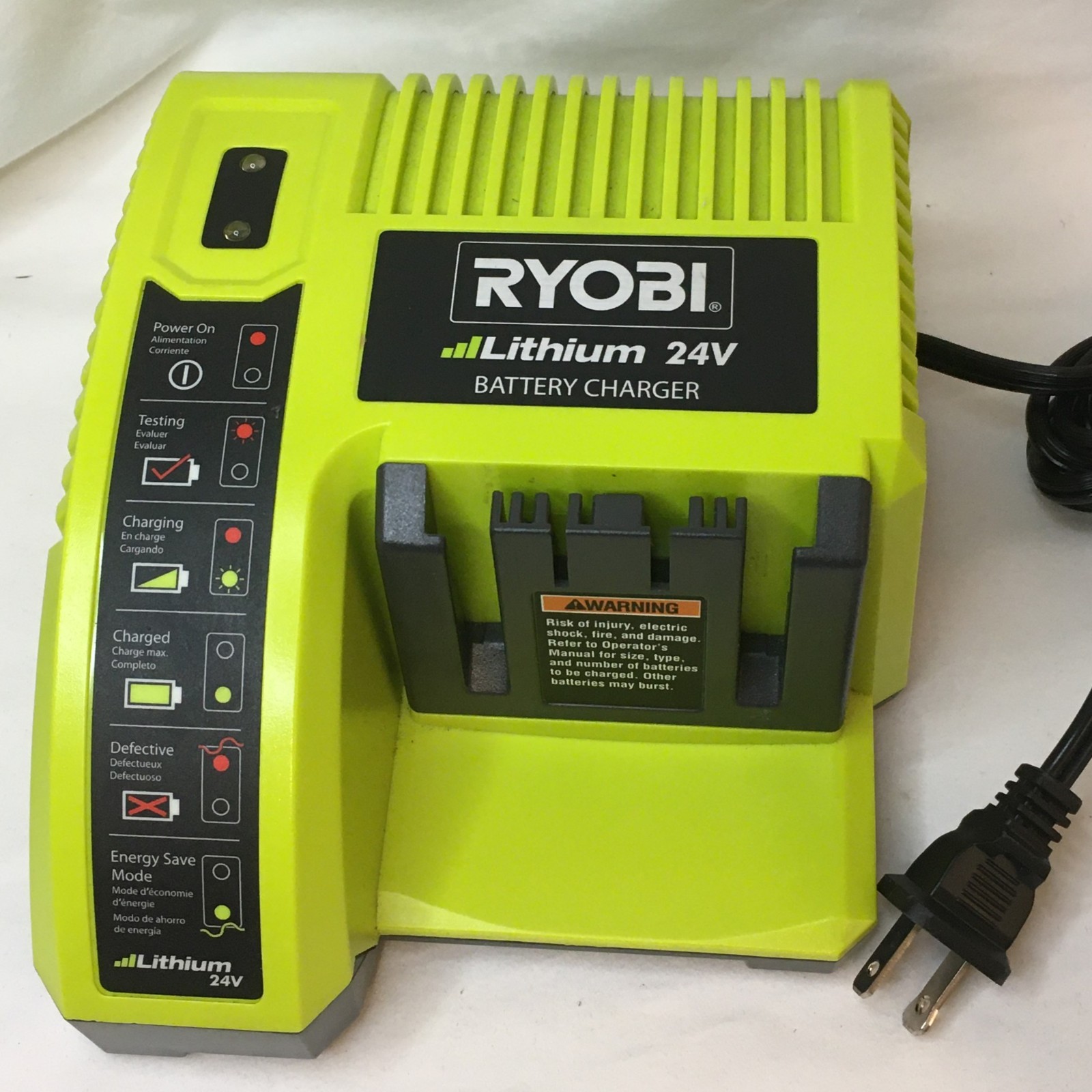 RYOBI 24V Battery Charger Lithium Batteries NOT included Powers On Very Clean