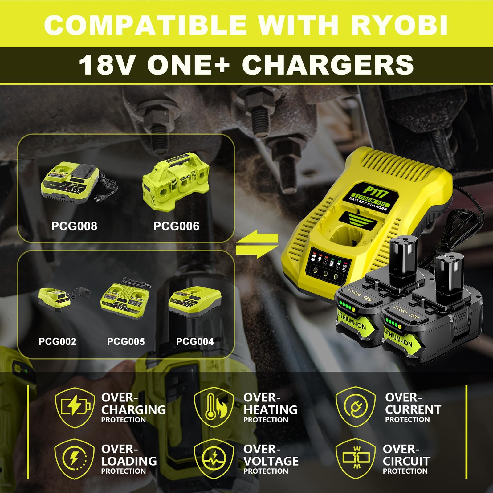 2Pack 18V 6.0Ah Li-Ion Battery and Charger Combo, Replacement for Ryobi ONE+…