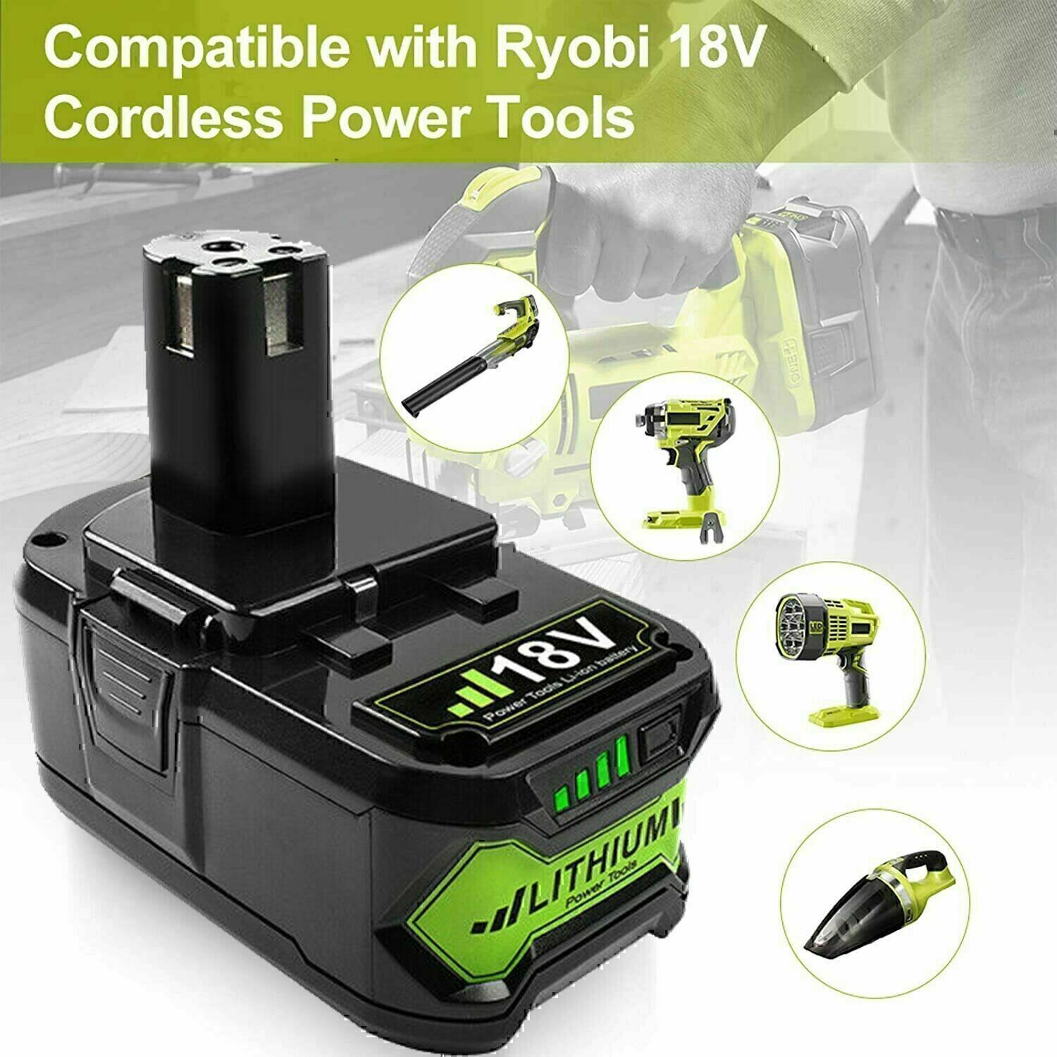 For RYOBI P108 18V One Plus High Capacity Battery 18 Volt Lithium-Ion 6Ah/12AH