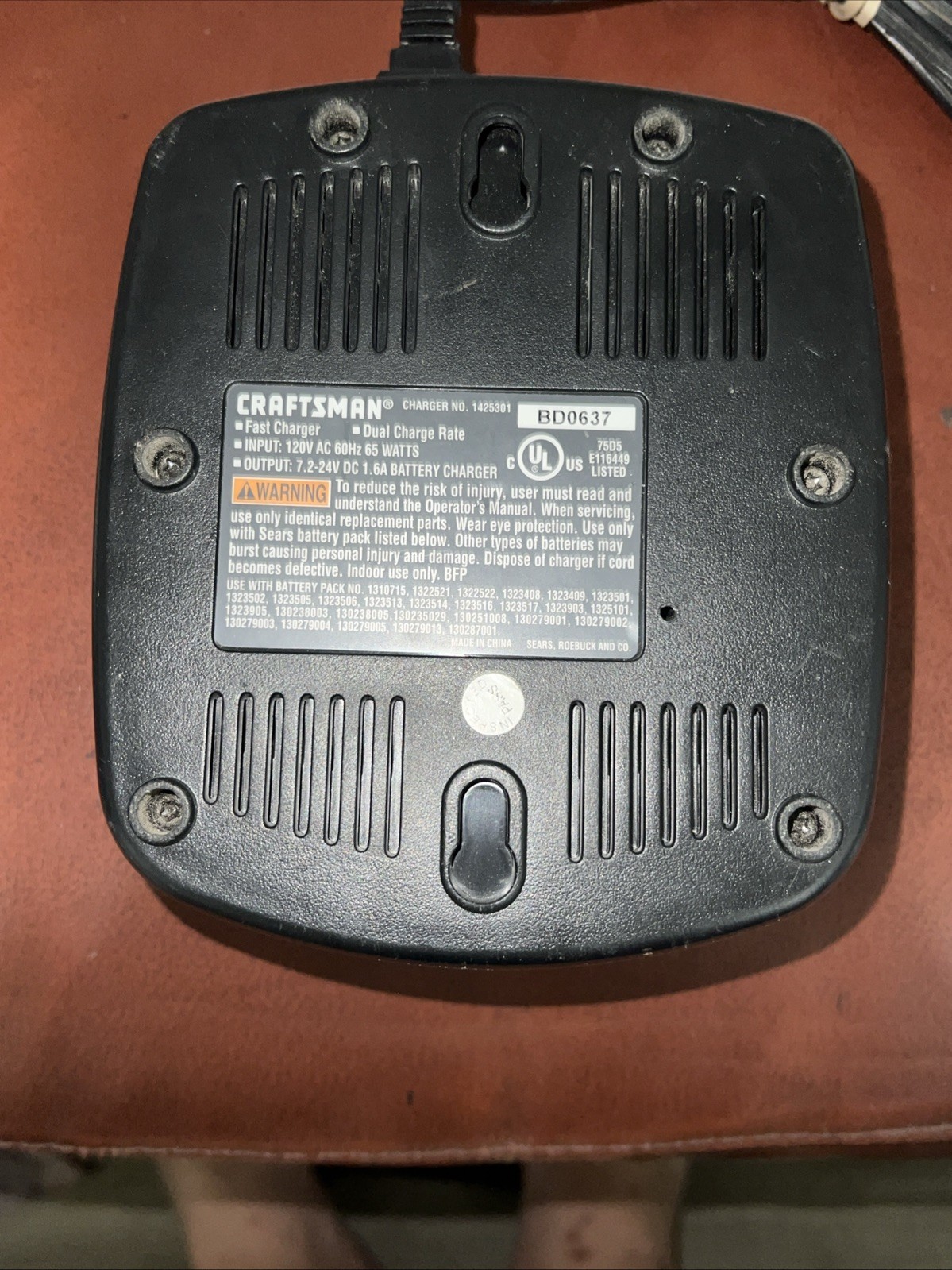 Craftsman BATTERY CHARGER OEM 1 Hour Fast 7.2V 12V 18V 19.2V 24V 1425301 BD0637