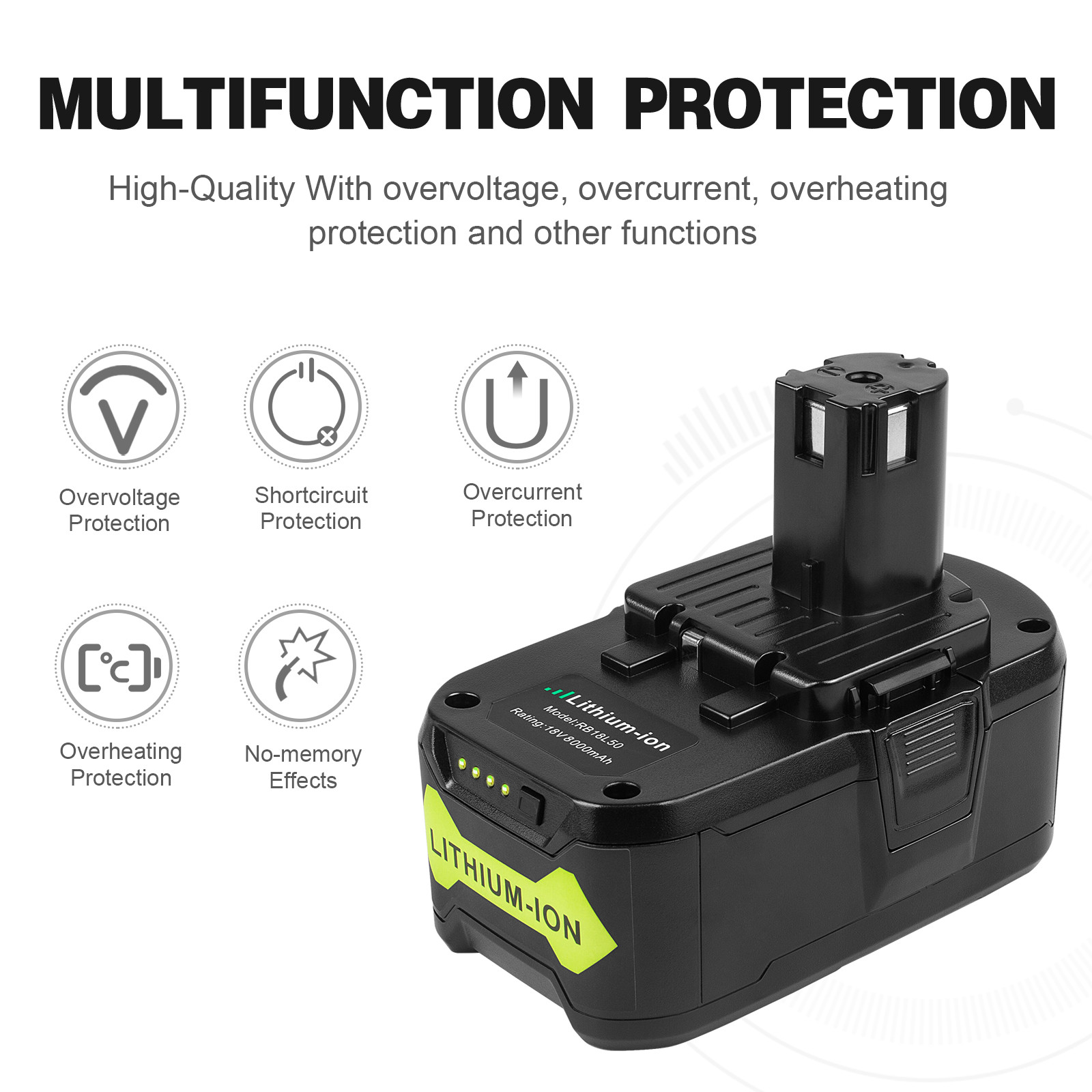 8.0Ah For RYOBI P108 18V Lithium-Ion High Capacity Battery 18 Volt For One Plus