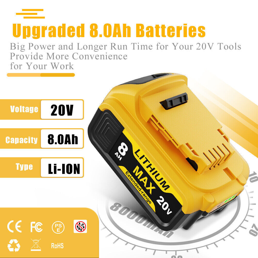 4～1 Pack For DeWalt 20V 20 Volt Max 6.0AH Lithium Ion Battery DCB206-2 DCB205-2