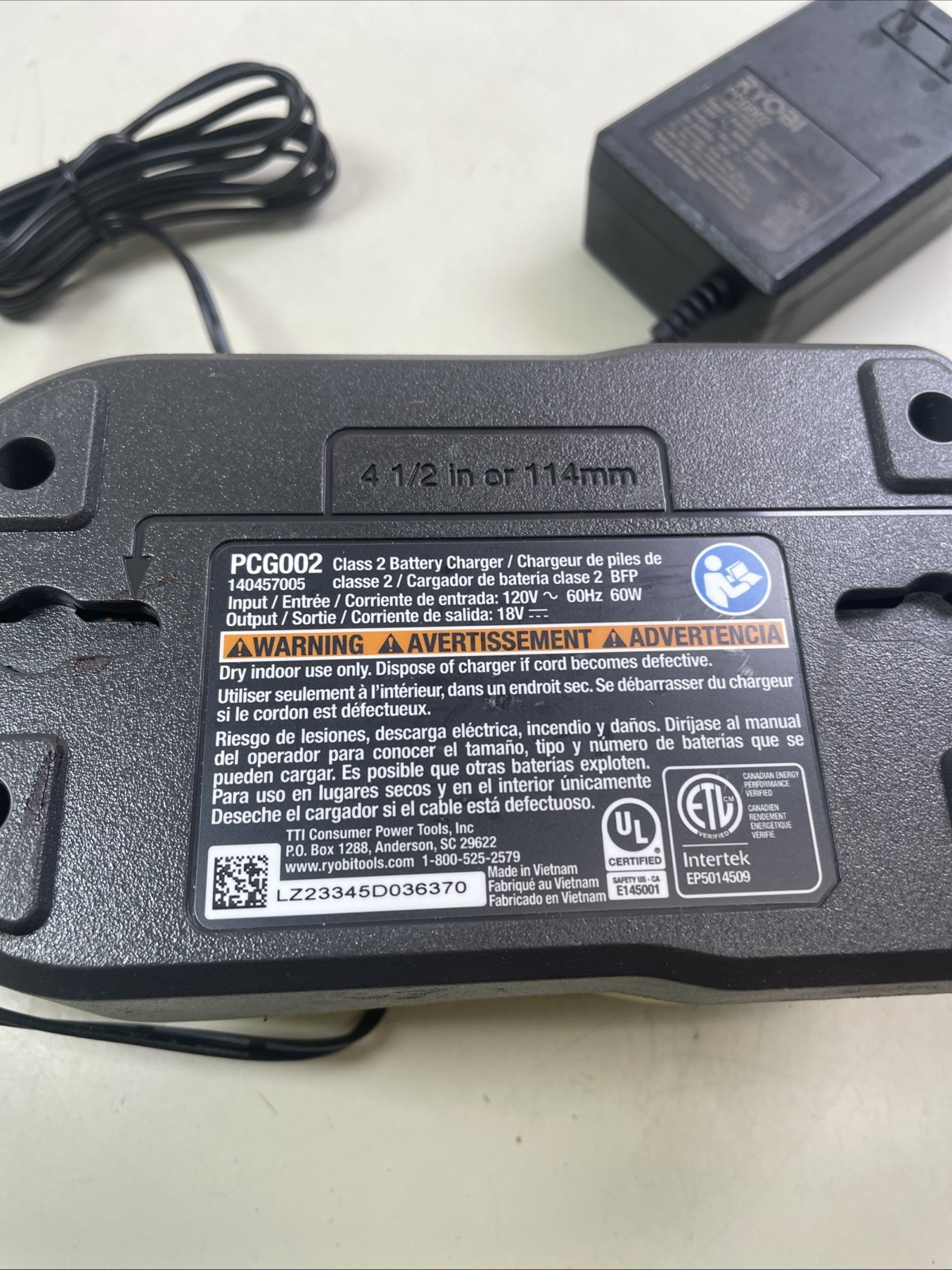 RYOBI 18V ONE+ Lithium-lon FAST Battery Charger PCG002