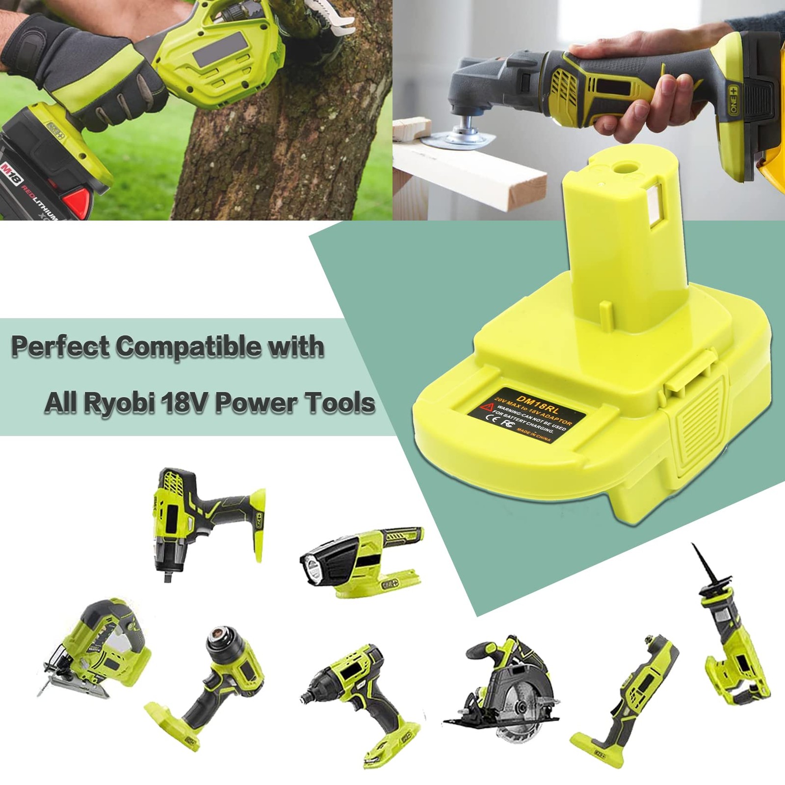DM18RL Battery Adapter for Dewalt to Ryobi Adapter, Convert Green