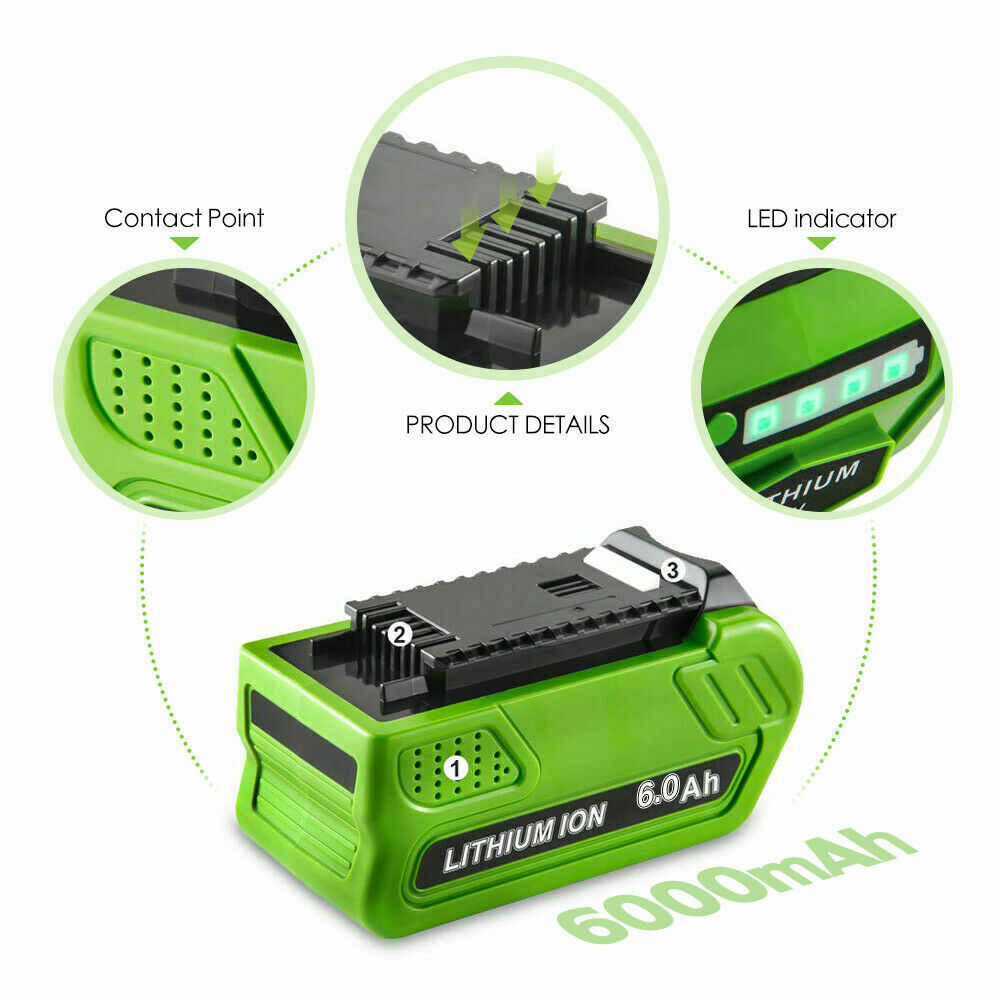 40V 6.0Ah For Greenworks G-MAX Lithium Battery 29472 29462 29252 20202 40 Volt