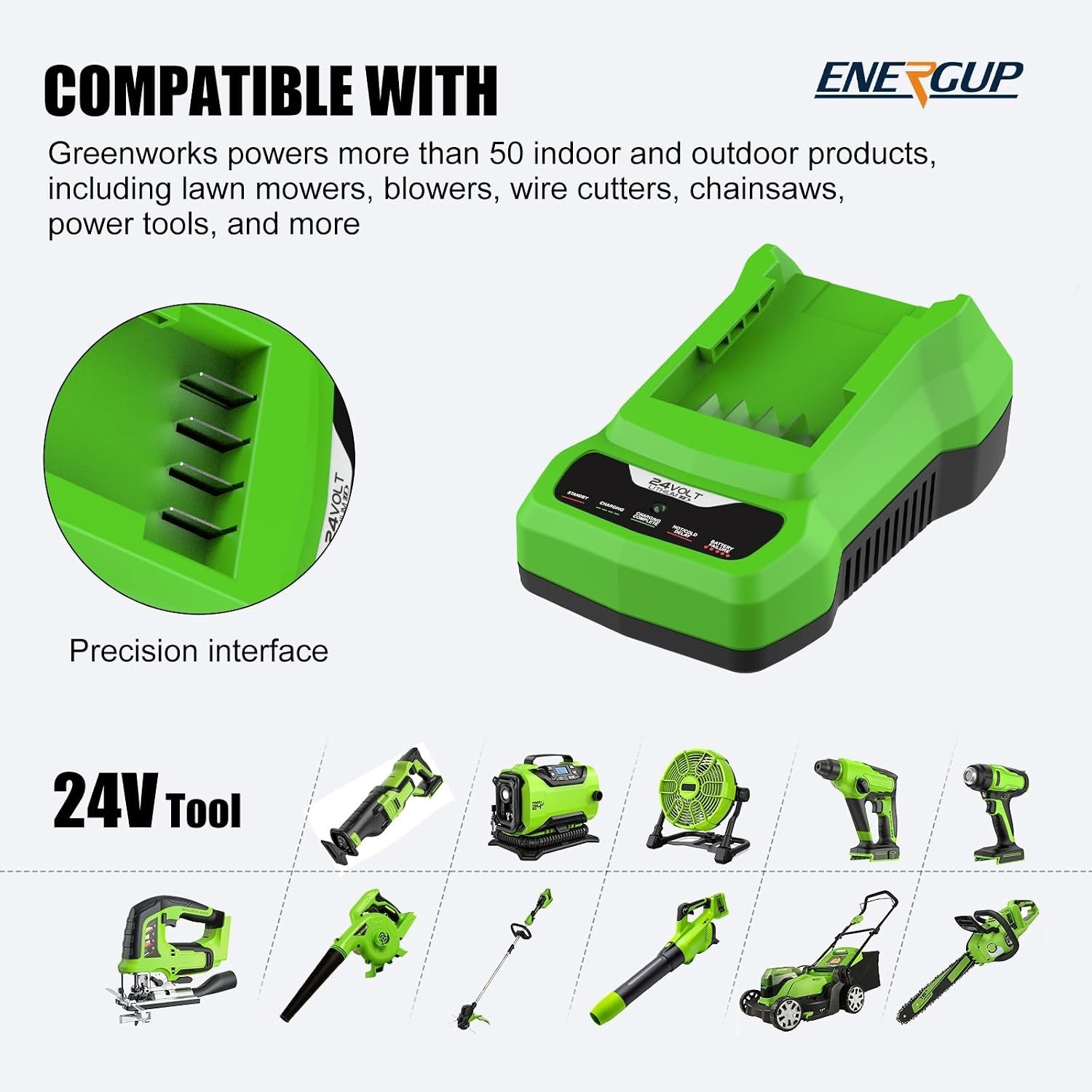 Efficient 24V Charger for Greenworks Li-ion Batteries – LED Indicators Included