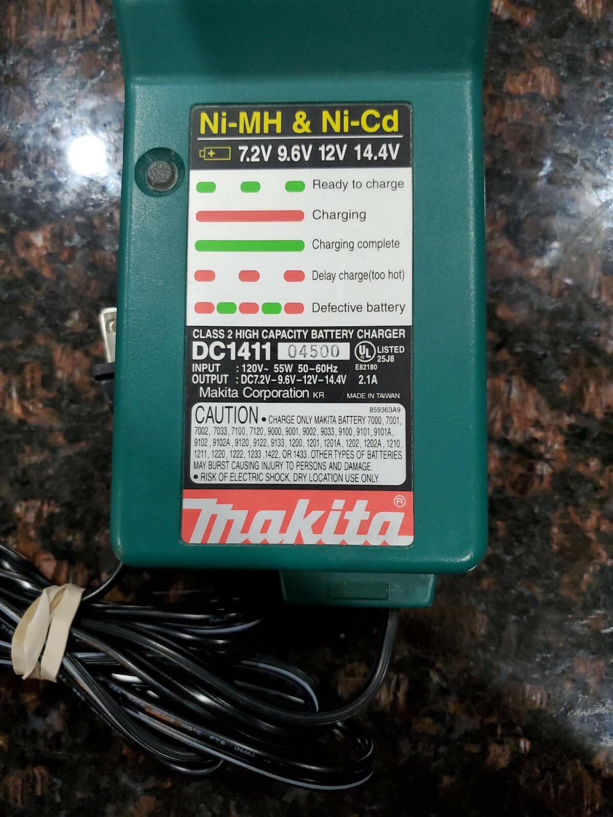 Genuine Makita NICD & NI-MH Battery Charger Model DC1411 Output 7.2V – 14.4V