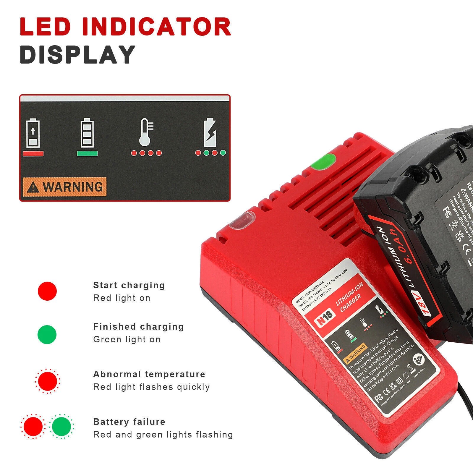 Battery Charger For Milwaukee for M18 18V 48-59-1812 Lithium 1860 48-11-1860 USA