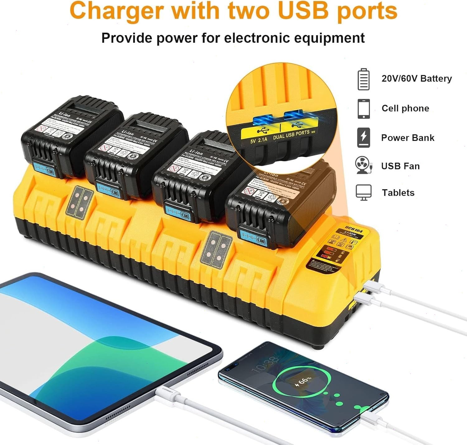 For Genuine DEWALT 4-Port DCB104 Fast Charger 12V/20V Max Lithium XR DCB205