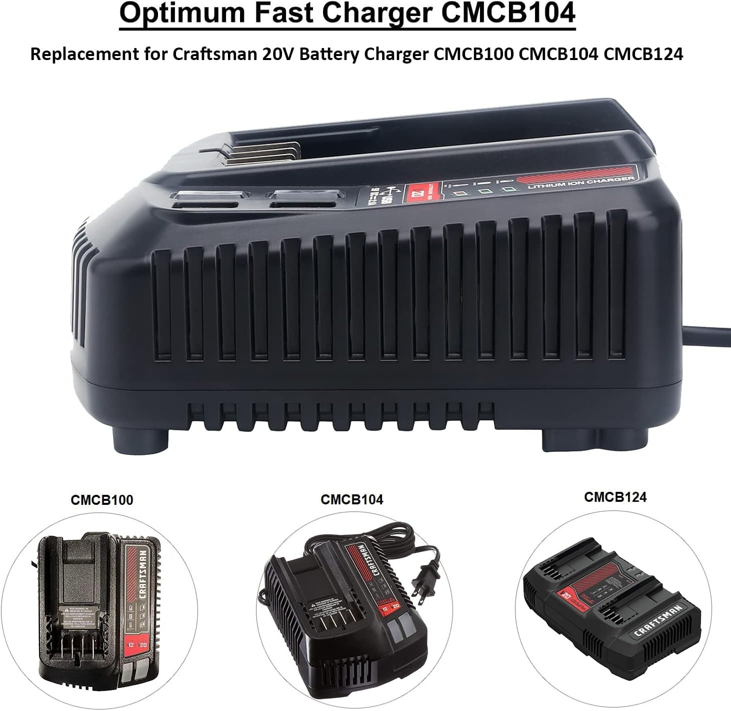 CMCB104 Fast Charger Compatible with Craftsman 20v V20 Lithium Battery CMCB201