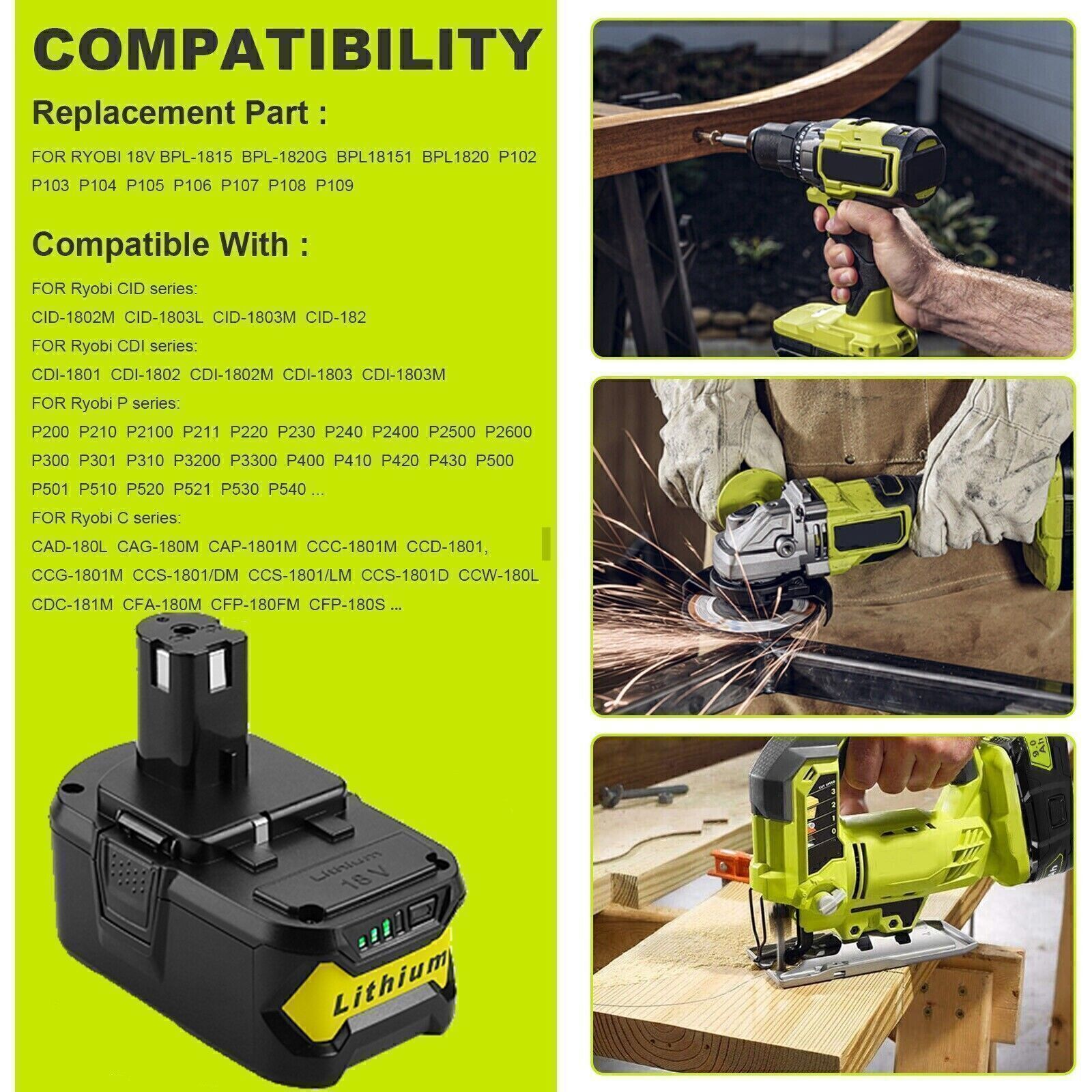 For RYOBI P108 18V One Plus High Capacity Battery 18 Volt Lithium-Ion 6Ah/12AH